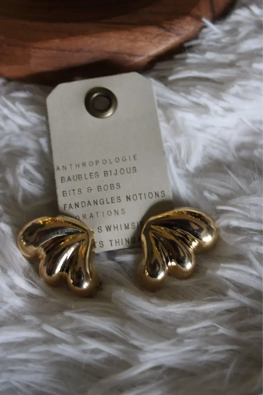 Anthropologie 14K Gold-Plated Sculptural Shell Statement Earrings